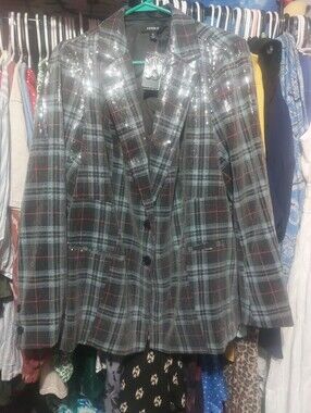Torrid Sz 12 Multi Sequin Plaid Blazer
